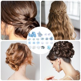 21Pcs Flower Hair Clip Set Artificial Tropical Flower Hair Clip,Artificial Flower Hair Pins,Bridal Bridesmaid Flower Headpiece for Seaside Holiday Hawaii Floral Vacation (Blue and white)