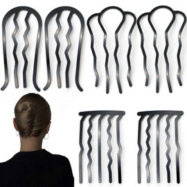 6 PCS Metal Hair Side Combs Hair Pin Hair Fork Clip Teeth Stick for Updo Bun, U Shape Hair Accessories for Vintage Hairstyle, Matte Black for Fine Hair