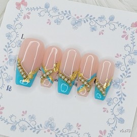 Blue Signature Handmade Nail Tips - Square L / 블루 시그니처 수제네일팁 - 스퀘어L