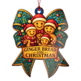 KINGDUHU Gingerbread Family Ornament – Christmas Decoration | Holiday Cookie Ornament - Gingerbread Man Decor - Xmas 2025 Ornaments – Suncatcher Stained Glass Effect - Car Hanging Mirror