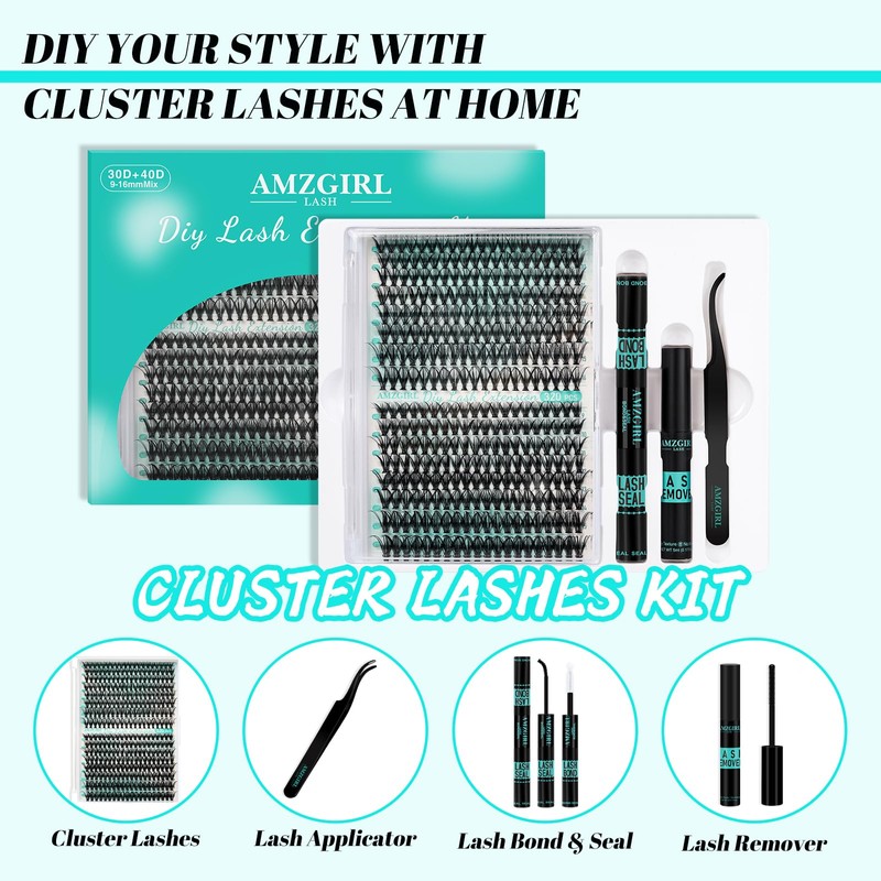 Lash Extension Kit 320Pcs,DIY Individual Lashes Clusters Kit,Lash Bond And