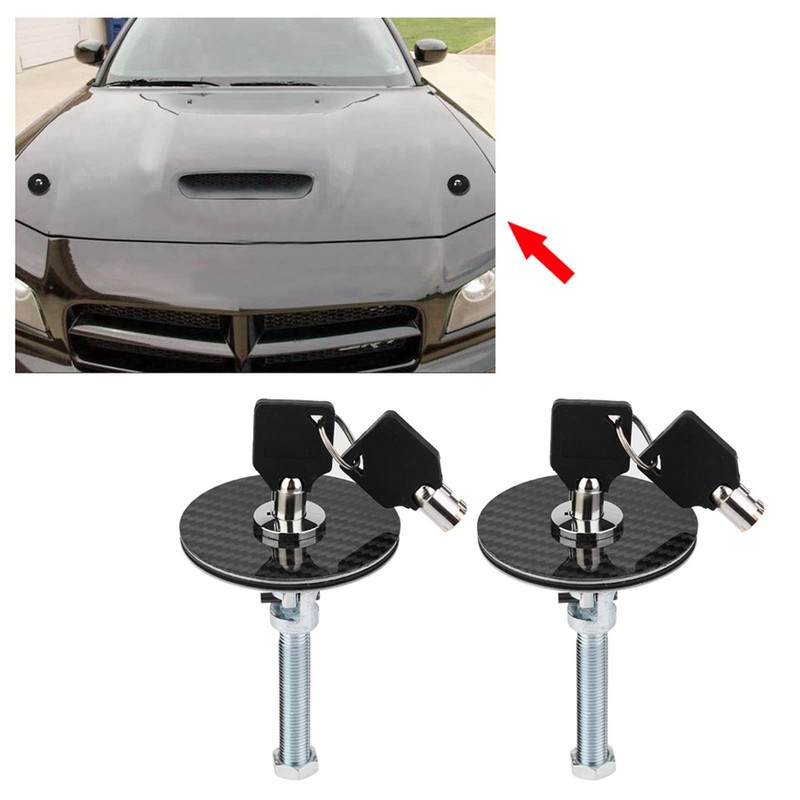 Hood Lock, 2pcs Car Universal Carbon Fiber Engine Hood Cover