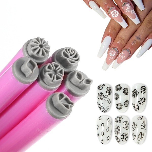 WOKOTO 6Pcs Nail Art Stamp Pen Set Flower Butterfly Leaves
