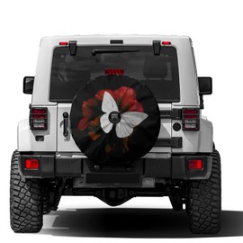 Delerain Spare Tire Cover with Backup Camera Hole Butterfly and Red Blossom Wheel Covers Waterproof Dust-Proof UV Sun Universal Fit for Jeep Trailer RV SUV Truck (17 Inch for Diameter 31"-33")