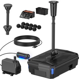 NFESOLAR All-in-one Pond Filter Fountain Kit, 660 GPH Submersible Water Pump with 3-Layer Filtration, UV Clarifier for Outdoor Ponds, Fish Tank, Pool, Garden Waterscape (Corded Electric)