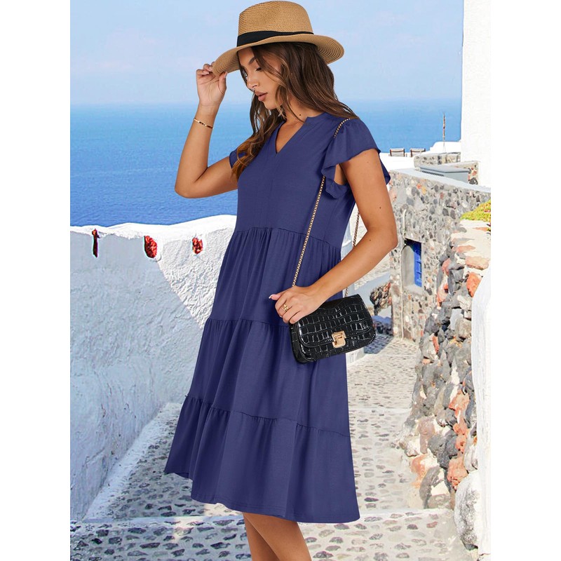 ANRABESS Womens Summer Ruffle Sleeve V Neck Midi Dress 2024