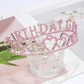 AOPRIE Pink Silver Birthday Crowns for Women Tiaras for Women Crowns for Girls Rhinestone Crystal Decor Headband