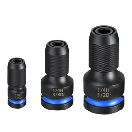NORTOOLS 3PCS Quick Release Impact Bit Holders 1/4 Hex Converter,1/2-inch, 3/8-inch and 1/4-inch Drive Female to 1/4-Inch Hex Socket Adapter for Impact Wrench,Chuck,Cr-Mo Steel