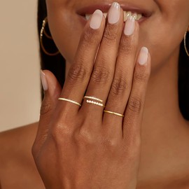 Moodear Stackable Gold Rings for Women Non Tarnish Dainty 14K Gold Plated Stacking Thin Rings Cubic Zirconia Pearl Thumb Ring Set Size 9 Trendy Jewelry Gift for Women