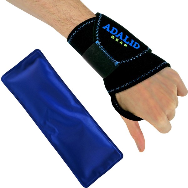 Adalid Gear Wrist Ice Gel Pack with Support Brace for Hot and Cold Therapy - Adjustable Wrap, Multi-Purpose, Microwaveable and Reusable (One Size, Left or Right Hand)