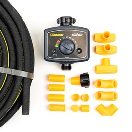 Starter Soaker Hose Kit - 3/8" ID Recycled Rubber Soaker Hose with Sunrise Automatic Timer - 100 ft Soaker Hose with Push-Fit Connectors - Efficient Garden Watering System for Lawn, Plants