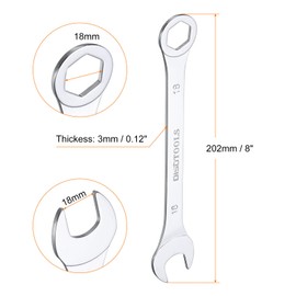 sourcing map Thin Combination Wrench Metric 18mm 6-Point Ended Box 15 Degree Offset Open End CR-V Chrome Plated Steel, Silver