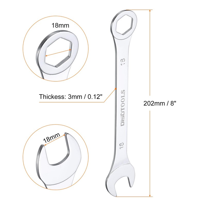 sourcing map Thin Combination Wrench Metric 18mm 6-Point Ended Box