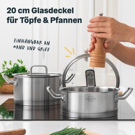 SILBERTHAL Glass Pot Lid 20 cm with Steam Vent and Stainless Steel Handle Universal Lid