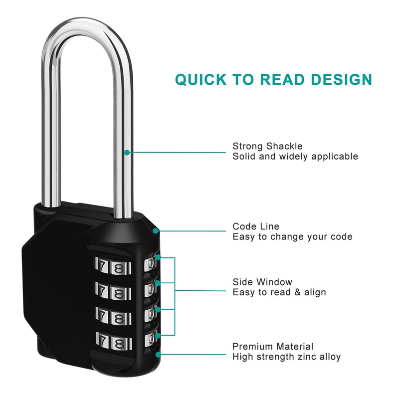 ZHEGE Combination Padlocks Long Shackle, Outdoor Padlocks Heavy Duty and