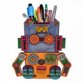 DIY Universal Robot Assembly - Basic New Semester Pencil Tray Filings Future Robot Assembly Box DIY Wooden Barrel Organizer / DIY만능로보트조립-기본 신학기 연필 트 서류 미래 로봇 조립 함 DIY 나무 통 정리함