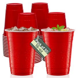 Zuvo Red Party Cups – 16oz Plastic Disposable Cups (Pack of 50) - Durable Red Plastic Cups for Birthdays, Events - Recyclable, Easy to Use, Iconic Party Drinkware