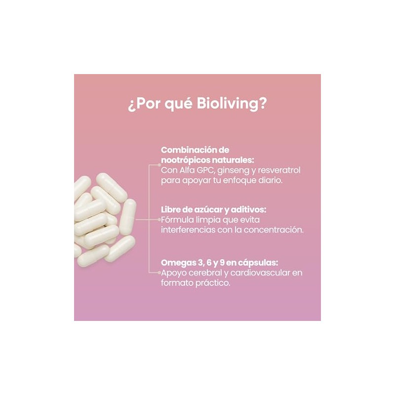 Brain Food Bioliving Suplemento Nootrópicos Naturales Omegas Alfa Gcp Ginseng
