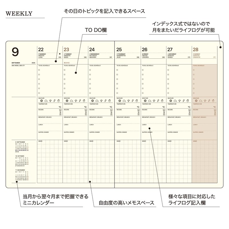 Laconic LYS09-220BE Notebook, 2026 B6 Weekly Hardcover, Beige, Begins September