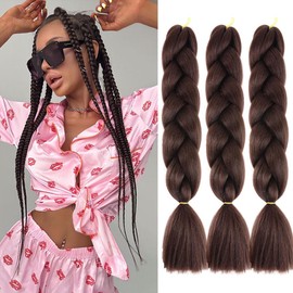 Synthetic Hair for Braiding Easy Braid Pre-Stretched Dark Brown Braids Extensions Hair Extensions 24 Inch 3 Packs Hair for Braiding Braids Braids Braid Extensions SIZE-V5-1