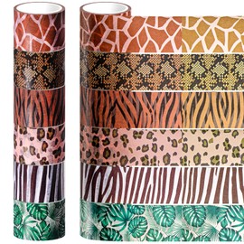 Lewtemi 12 Rolls Wild Animal Print Washi Tape Giraffe Leopard Masking Tape Washi Tape Stickers Adhesive Wrapping Tape Decorative Paper Tape for DIY Art Scrapbooking Craft Planner, 16.4 Ft (30mm)