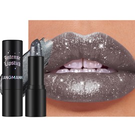 Jolilab Sparkling Lipstick Lip Gloss Long Lasting Waterproof Moisturizer Lip Balm Glitter Shimmer Metallic Lipstick, Diamond Shiny Bold Glow Goth Lipstick for Women Girls,Non-sticky(06#Glamorous Black, 1)