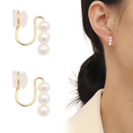 Doyime Women's Earrings, Pearl, Fake Earrings, Parts, Screw-type, Painless, Cute, Fashionable, Made in Japan, Weddings, Birthdays, White, No Piercing Needed, Adult Gift, Metal Allergies, White, Pearl