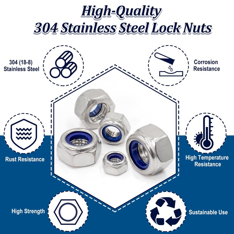 ZQZ 140 Pack Locknuts Assortment Kit,M3 M4 M5 M6 M8