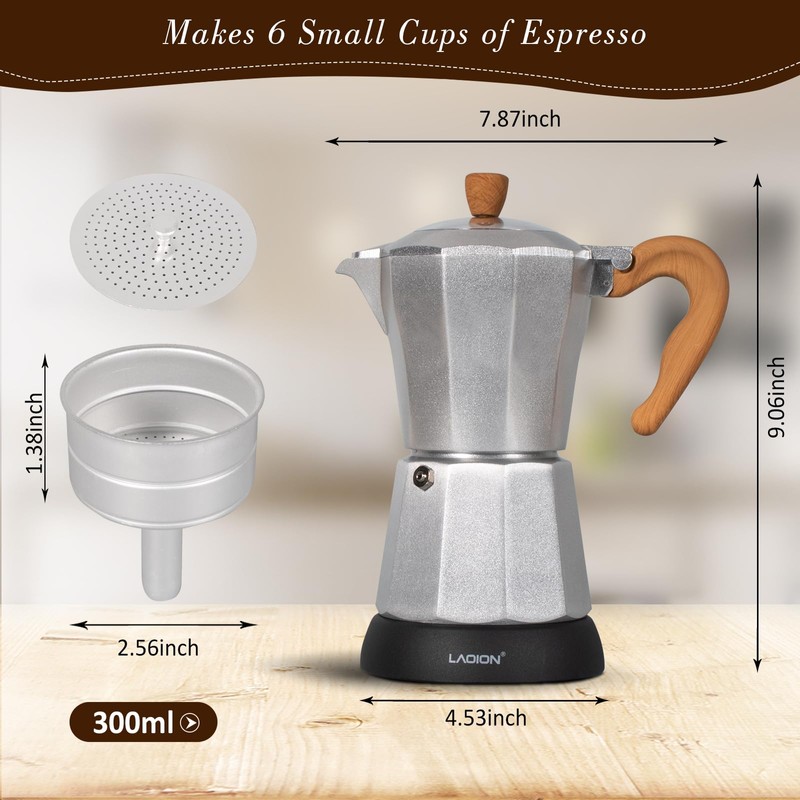 LAOION Cafeteras Electricas Modernas,6 Cup Portable Espresso Maker,300ml Moka Pot