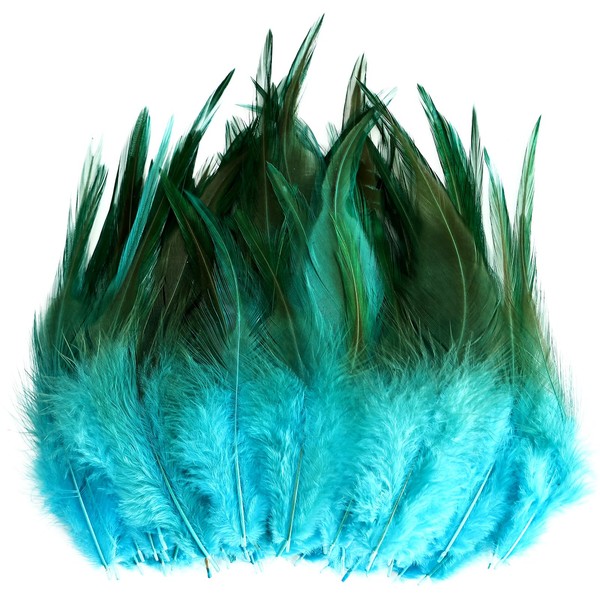 120pcs 5-7" Aqua Blue Feathers for Crafts，Saddle Hackle Feather，Rooster Feathers