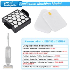 Leadaybetter Filter Replacement for Shark Rotator NV255 Vacuum, Navigator Pet Plus ZU55 NV150 NV151 NV251, Zero-M Self-Cleaning Brushroll Pet Pro ZU102 ZU60 ZU62 ZU62C, Part # 1238FT60 & 1239FT60