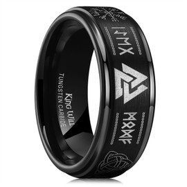 King Will Tungsten Viking Rings For Men 8mm Black Wedding Band Brushed Step Edge Polished Anniversary Ring Comfort Fit Size 10