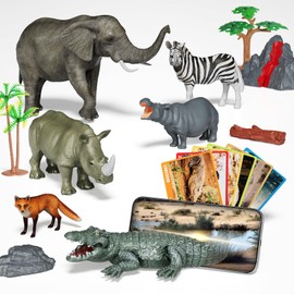 BOZOBO Africa Safari Animals Figures Toys, AR Realistic Jumbo Wild Zoo Animal Figurines, 3D Plastic Jungle Animals Playset with AR Card for Kids Plastic Educational Toys for Toddlers 3-7,8-12