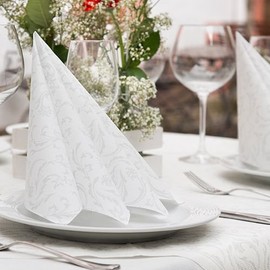 '50 WHITE Serviettes "ROYAL Collection 1/4-fold 40 cm x 40 cm" Damascato 84994 Papstar Design Napkins