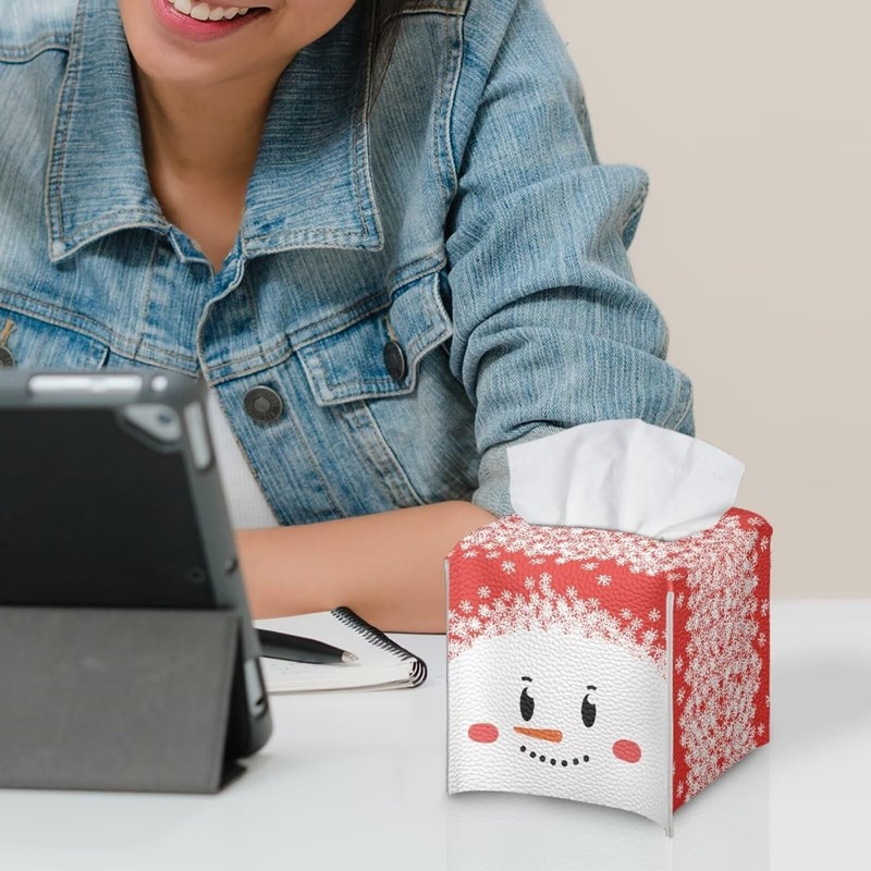 Pzuqiu Christmas Cute Snowman Tissue Box Cover,Square Facial Tissue Holder