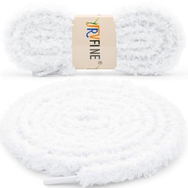 YJRVFINE Flat Fuzzy Shoe laces: 31 Inch Wide Soft White Plush Sneakers Shoelaces 2 Pair