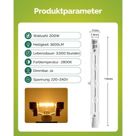 Fondiiz Fondiiz 6 Stck R7s Halogenstab 118mm, Dimmbar Halogen Leuchtmittel R7s, 200W 3600LM 2800K Warmwei? J118 Halogenst?be Linear Halogenlampe fr Strahler, Deckenfluter, Spotlight, Deckenleuchte