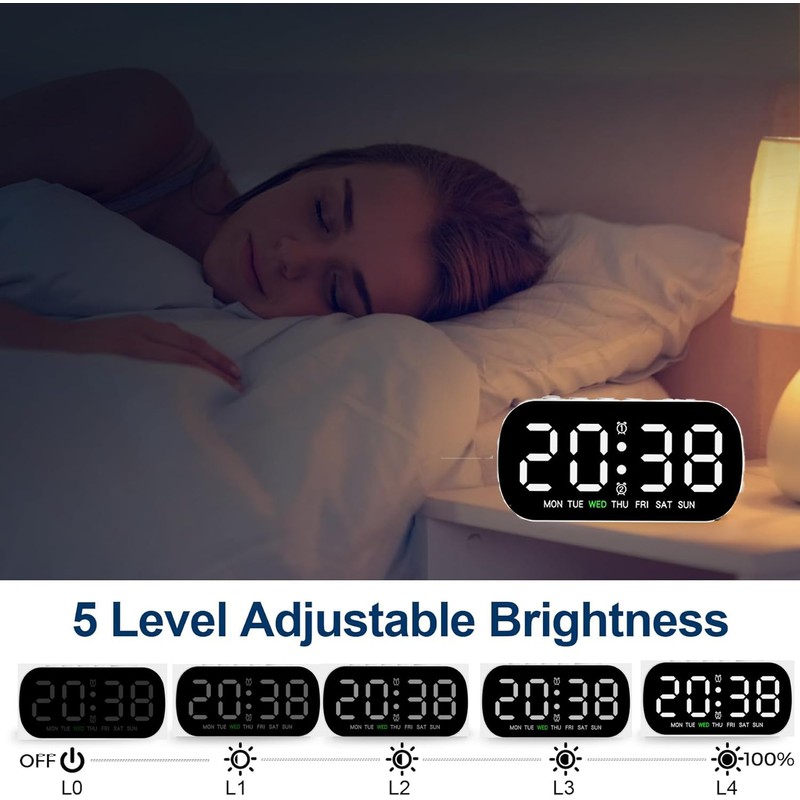 HEEYoo Digital Alarm Clock for Bedside, Digital Clock with LED
