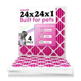 24x24x1 Air Filter by Colorfil | Color Changing Filters for Cat and Dog Odor | MERV 8 Furnace AC Filter for Pet Hair and Dust | 23.5"x23.5"x0.75" Exact Size | Pack of 4