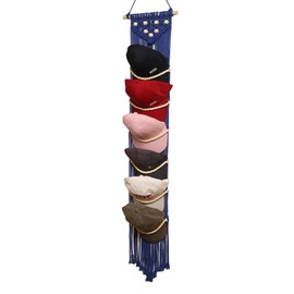 Ball Cap Hanger-1 Pack-Boho Macrame Cap Holder Wall Hat Organizer for Baseball Cap Holder Over Door, Hat Rack for Wall, Cap Rack for Decoration and Display(Blue)