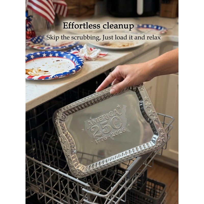 4 Pack America 250th Anniversary 1776-2026 Silver Serving Trays with