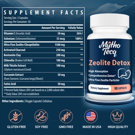 2300 MG Zeolite Detox Capsules - Activated Charcoal & Bentonite Clay, Highly Absorbable Full Body, Liver & Gut Cleanse, Zeolite Clinoptilolite（90 Capsules）