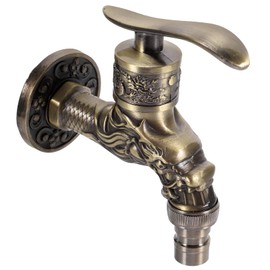 TOPBATHY Vintage Faucet Garden Antique Brass Tap 1/2 Inch Wall Mounted Dragon Carved Faucet for Home, Kitchen, Bathroom, Garden