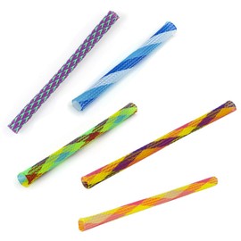 ELEGANTTIN 5 Pcs Cat Spring Toys Set Colorful Nylon Mesh Sticks Interactive Cat Toy Flexible Tube Interactive Cat Toy for Indoor Cats for Swatting Biting Hunting Kitten Toys