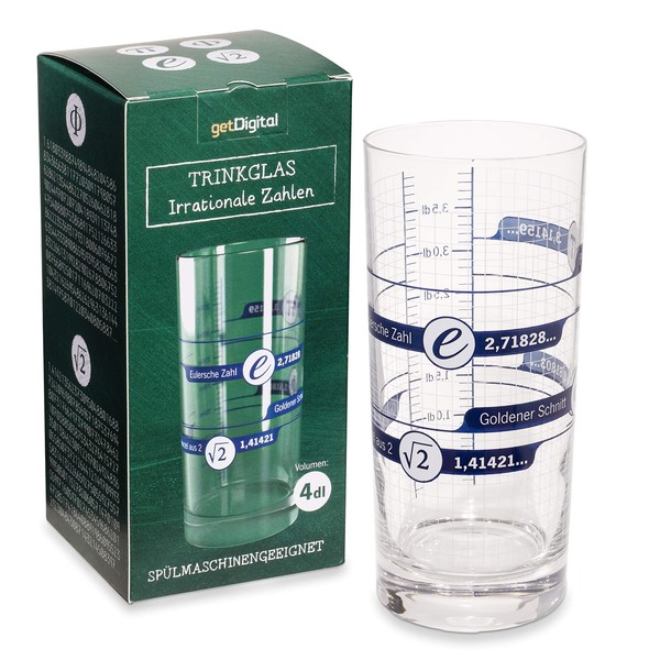 getDigital Irrational Numbers Drinking Glass - Math Geek Glass with Deciliter Markings - 400 ml, Dishwasher Safe