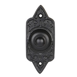 A29 Black Powder Coat Decorative Doorbell Button – 3 3/4" x 1 5/8" Antique Style Cast Iron Construction with Recess Mount – Supports Two-Wire Chimes, Mid-Century Look, Durable and Easy to Install