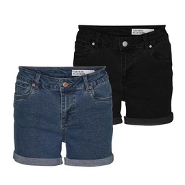VERO MODA Women's Vmluna Mr Fold Mix Ga Noos Shorts, 2 Pack (Medium Blue Denim/Black)