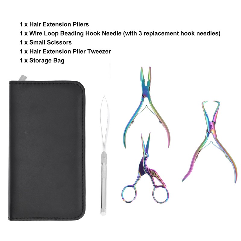 4pcs Hair Extension Tools with Pliers Wire Loop Beading Hook