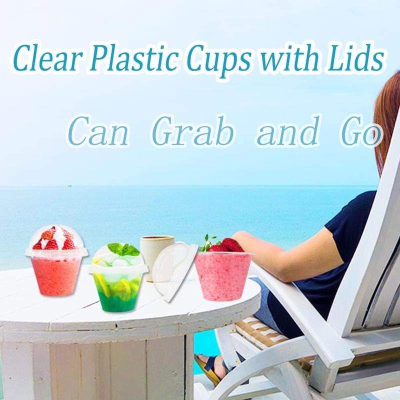50 Pcs 6 oz Clear Plastic Cups with Dome Lids,Transparent