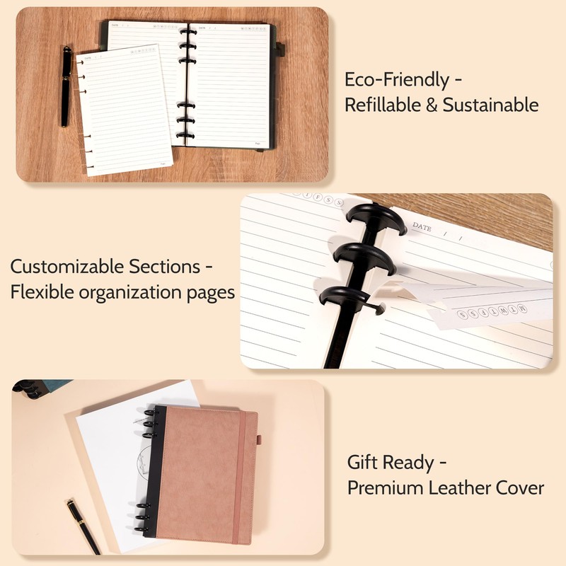 Yoment Refillable Notebooks for Work 5 Subject with Removable Dividers